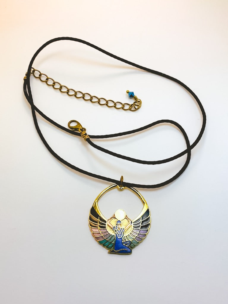 Egyptian Charm Necklace on Silk Cord with Antique Hardware