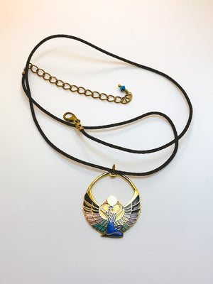 Egyptian Charm Necklace on Silk Cord with Antique Hardware