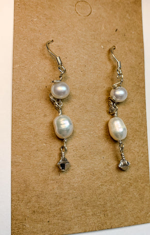 Cultured Freshwater Pearl Earrings with Silver wire wrapping