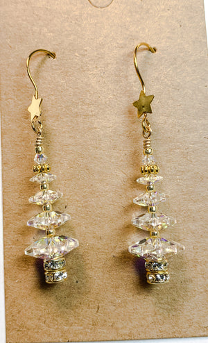 Crystal Passions Aurora Borealis Austrian Crystal Christmas Tree Earrings Gold